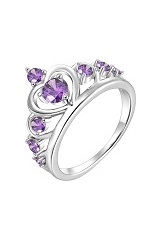 tiny silver heart crown amethyst birthstone baby ring